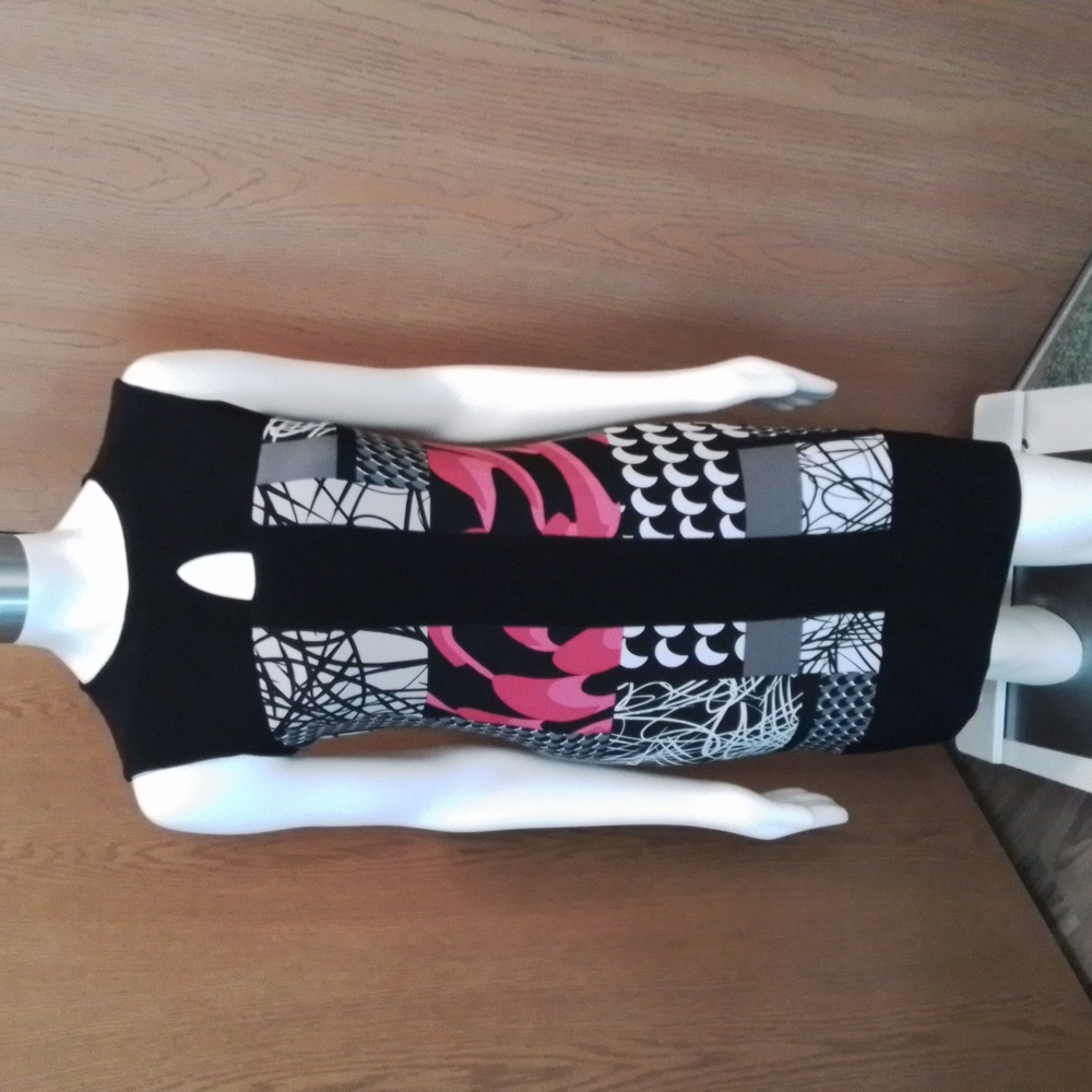 Joseph Ribkoff Black and Pink Lined Dress, Size 10, Polyester.